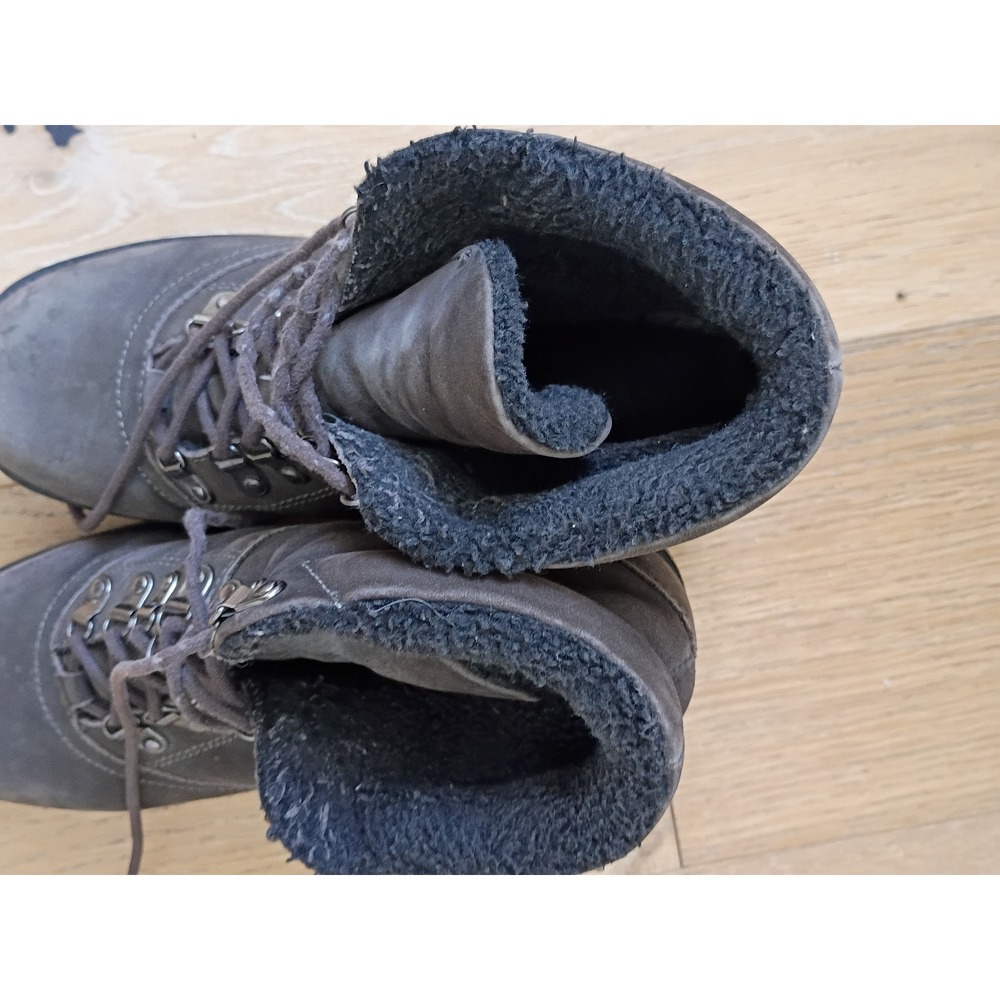Grey Nubuck Leather Faux Fur Lined Lace Up Hiking Ankle Boots Block Heel 8.5M - Picture 5 of 8